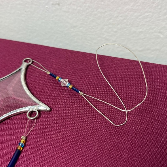 Artisan Made Clear North Star w Blue Glass Panels Beaded Wind Chime Sun Catcher - Picture 4 of 4